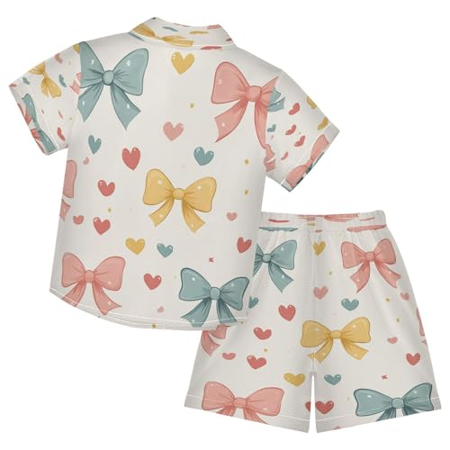 Boccsty Coquette Pastel Bow Hearts Colorful Boy Summer Shorts Sets Hawaiian Toddler Boys T-Shirt & Pants 2 Pcs 3T2