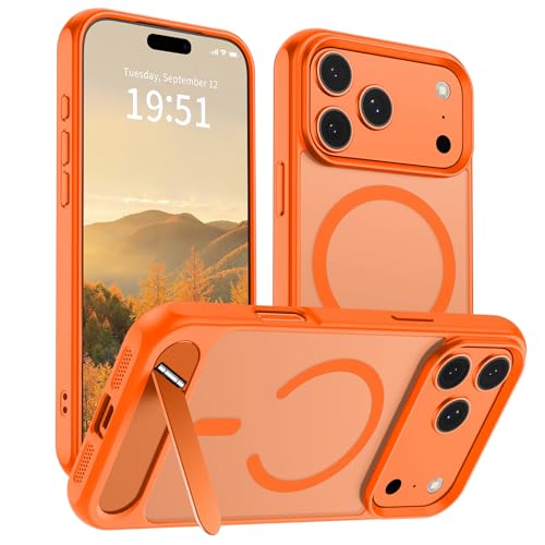 Image of SUPFINE Magnetic for iPhone 17 Pro Max Case Translucent Matte Phone Cover | (Built-in Invisible Kickstand)(Compatible with MagSafe)(Military Grade Drop Protection) Orange