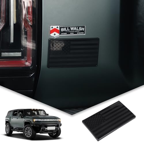 Image of Rear Tailgate Emblem Compatible with 2023 2024 2025 2026+ Hummer EV Accessories Model SUV Matte Black American Flag Back Tailgate Badge Logo USA Style 3D Badge Flag Decal