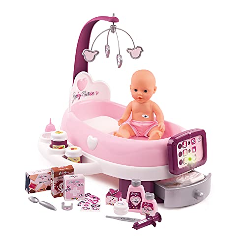 Smoby - Baby Nurse - Nursery Electronique - pour Poupons et Poupées - 24 Accessoires + 1 Poupon Fonction Pipi - 220347, Rose