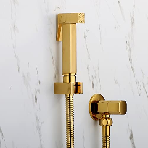 PBDEW Rociador de bidé para Inodoro, Kit de Ducha de Mano, Limpiador de baño Dorado Brillante, Cabezal de Ducha