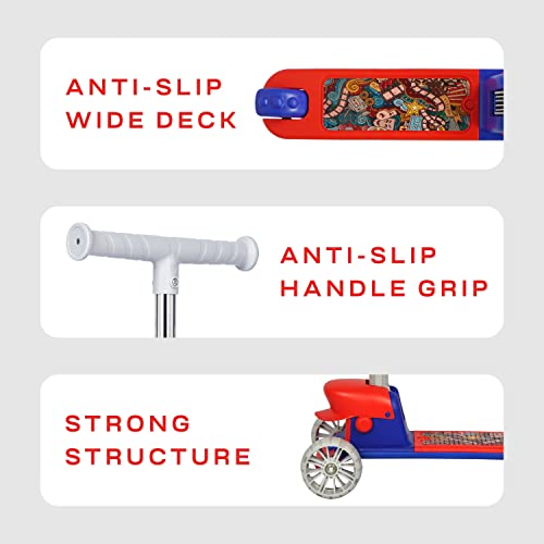 Image of R for Rabbit Road Runner Mario Scooter for Kids of 3+ Years Age, Kids Scooter, Scooter for Kid, 4 Level Height Adjustment, PU LED Wheels & Weight Capacity Upto 75 kg Kick Scooter (Red Blue)