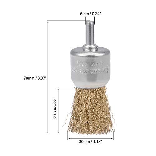 Image of uxcell 30mm Wire Wheel Brush Cup Copper Plated Crimped Steel with Shank 0.012-inch Wire Dia 6 Pcs