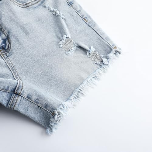 Image of THUNDER STAR Women Mid Rise Ripped Stretchy Jeans Shorts Frayed Raw Hem Casual Denim Shorts
