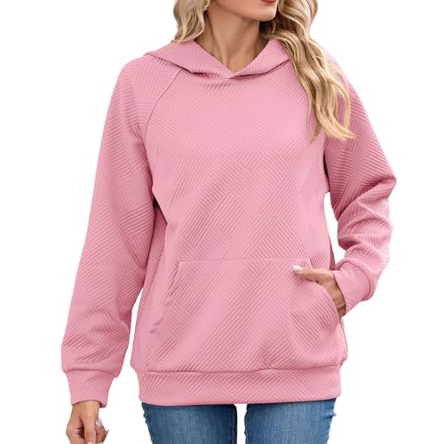 Image of Uwdiohq Womens Casual Textured Sweatshirt Long Sleeve Loose Fit Pullover For Women Sweater Zip Up Dress (Pink, M) Hoodies Size 12 Hoodie Sweatshirts Uk Women'S Navy Green Winter Red Warm Fleece