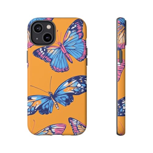 Coque iPhone 14 Plus papillons bleus roses orange pour sublimer votre look