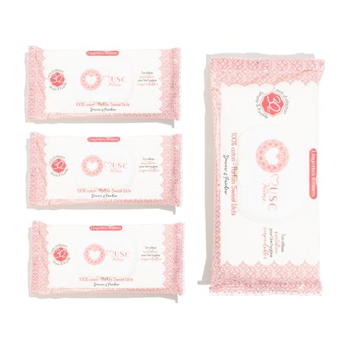 MUSC INTIME La Marque Officielle - Lot de 3+1 offert - Lingettes Intimes - Sweet Litchi - La Délicieuse - Douceur& Fraicheur - 98% Ingrédients Naturels - 4 x 30 unités