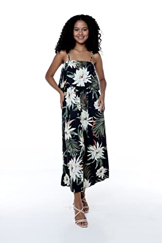 Image of Family Matching Hawaiian Clothes, Wispy Cereus Black | Lightweight 100% rayon • Family matching outfits • Tropical floral print • Beach vacations • Luaus • Cruises • Family photos