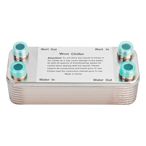 Ferroday 20 Plate Wort Chiller Stainless Steel Brazed Plate Heat Exchanger 1/2 NPT Thread Plate Chiller, Beer Brewing Chiller Wort Cooler For Homebrew (7.5' x 1.97')
