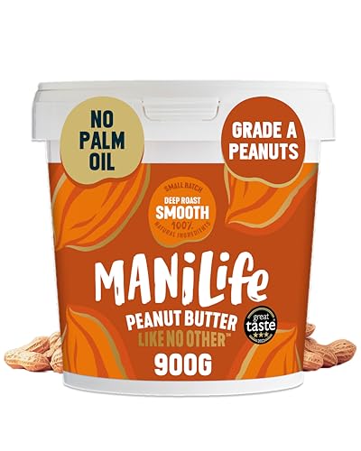 ManiLife Erdnussbutter, Peanut Butter, Deep Roast Smooth, 900-g-Dose, Erdnussmus aus besten argentinischen Erdnüssen, vegan, erdnussbutter ohne zucker und palmöl, ohne GVO, bulk erdnussbutter creamy