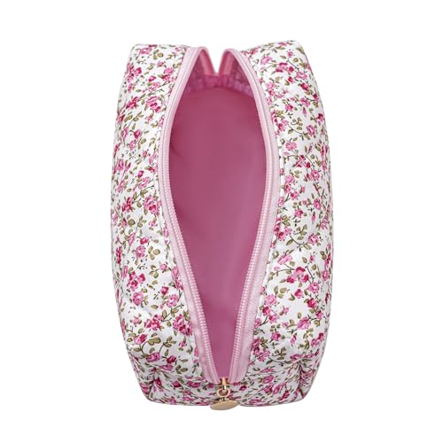 Makeup Bag Travel Cosmetic Bag for Women Girls, Zipper Make Up Pouch, Floral Flowers Toiletry Organizer Makeup, Portable Storage Cosmetic Travel Cloth Bag (Red Small Flower)2