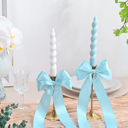 Image of Double Face Light Blue Satin Ribbon 1-1 /2 inch X 50 Yards Polyester MLight Blue Ribbon for Gift Wrapping Very Suitable for Weddings Party Hair Bow Invitation Decorations and More