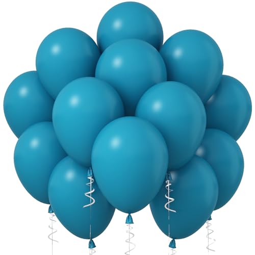 Image of Jobkoo Peacock Blue Balloons, 12 Inch 30 Pcs Turquoise Blue Balloon Teal Blue Latex Balloons Matte Dark Teal Aqua Blue Helium Balloons for Birthday Baby Shower Wedding Whale Theme Party Decorations