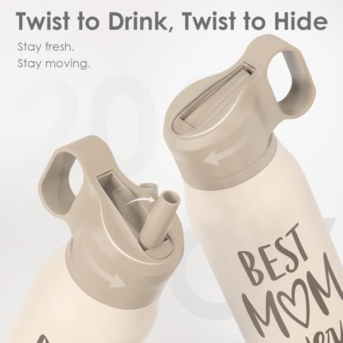 Image of Best Mom Ever Water Bottle with Twist Lid Insulated Stainless Steel 20oz, Travel Water Bottles for Sports & Gym, Mom Gifts for Mothers Day Birthday Christmas