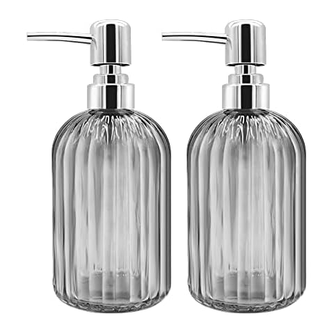 Soap Dispenser - 2 Pack 14 Oz Kitchen Soap Dispenser with Pump, Bathroom Transparent Soap Dispenser Bottle for Hand Soap, Dish Soap or Lotion (Dark Grey) Cover