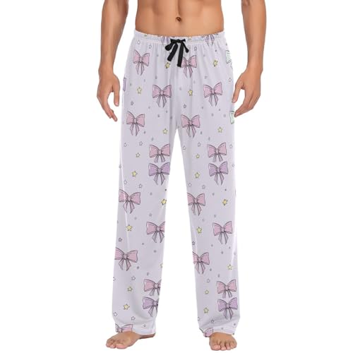 Men’s Kawaii Bows Pajama Pants with Pockets, Comfortable Lounge Sleep Bottoms#499