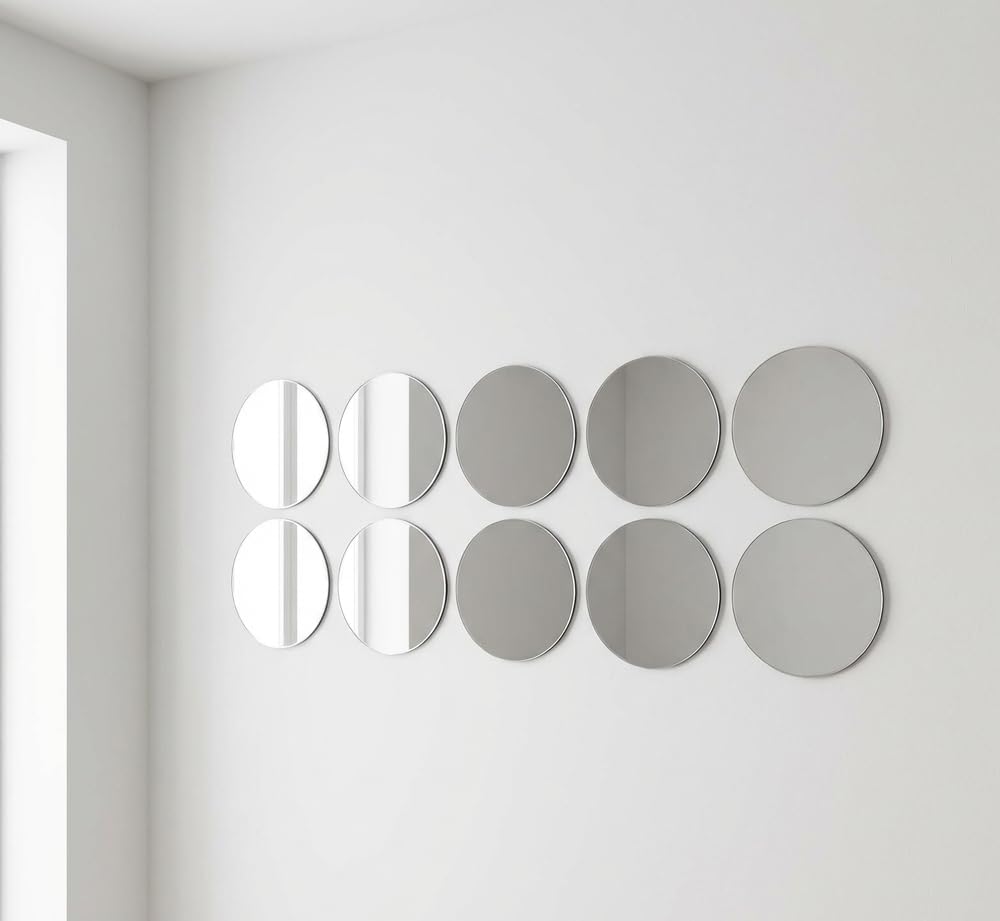 SuperCoolCreations Circular Acrylic Mirror Tiles - 3mm Shatterproof Silver Finish - Pack of 10, 4cm Diameter