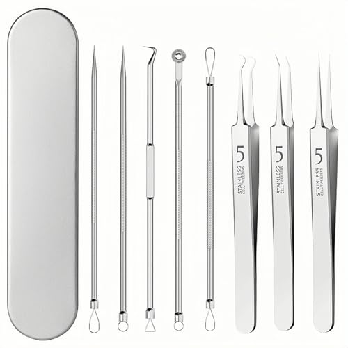 8-Piece Blackhead Remover Tool Kit - Professional Pimple Popper Extractor Set for Acne, Comedones, Whiteheads & Blemishes - Stainless Steel with Metal Case