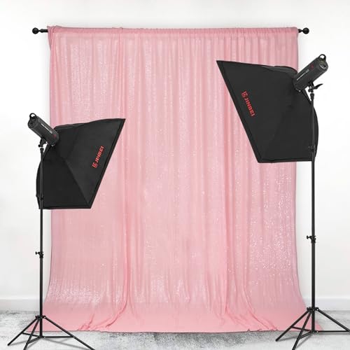 Image of PartyDelight Pink Sequin Backdrop 6x6ft 4 Inch Rod Pocket | Dense 3mm sequins on mesh backing with 4 inch rod pocket for full body photos ceremony arches party walls and stage displays