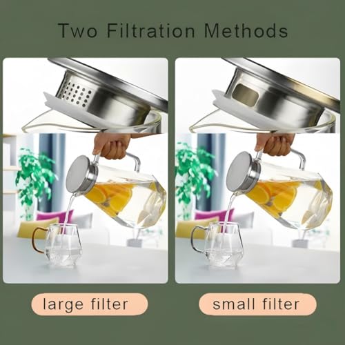 Image of Borosilicate Water Jug with Lid, Stainless Steel Air Tight Lid, Iced Tea Pitcher, Water Jug, Hot Cold Water, Milk and Juice Beverage Carafes - 1450ml Water Glass Jug (Diamond)