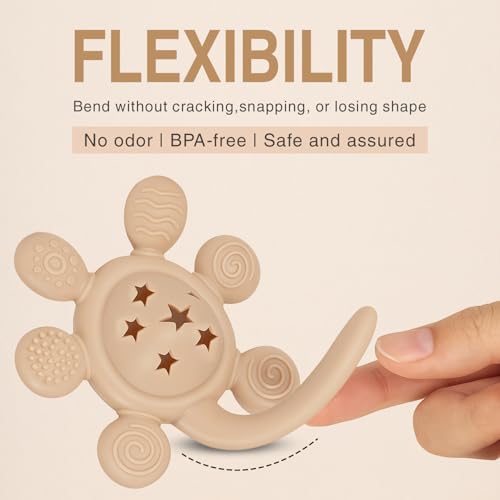 Image of Silicone Baby Teether & Rattle Toy - Soft & Safe for Infants, BPA-Free, Multi-Texture Design for Teething Relief & Early Development (Brown)