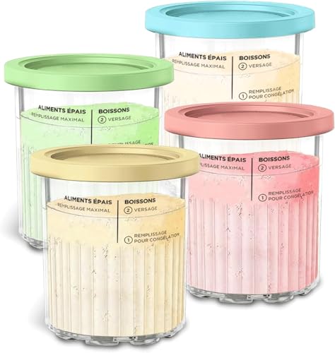Juego de 4 recipientes de pinta premium para Ninja Creami Deluxe NC500/NC501 Serie – 4 unidades, 680 ml, sin BPA, apto para lavavajillas y tapas a prueba de fugas, vasos cremosos Deluxe NC501 NC500