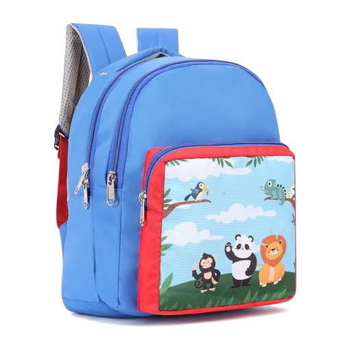 Image of Smith & Blake Play School Bag for Kids (Ages 2-5) Lightweight Preschool Backpack with 3D Jungle Theme | Ergonomic Padded Straps & Water-Resistant Material | Bag for Nursery & Kindergarten (Blue /Red)