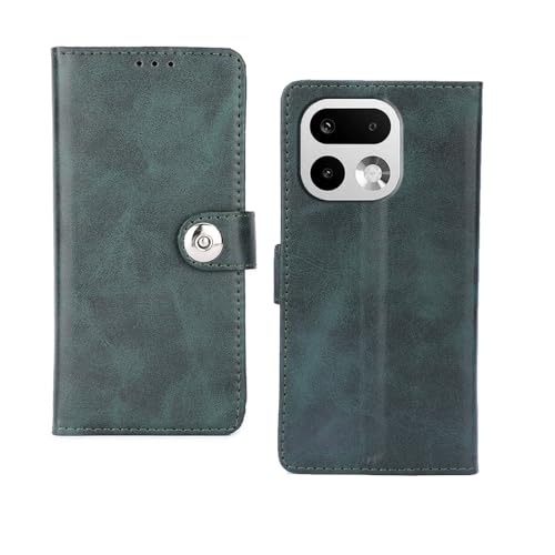 Image of amazon basics Realme 16 Pro Plus 5G Flip Cover | Card Pockets Wallet & Stand | Flip Cover for Realme 16 Pro Plus 5G (Green Button)