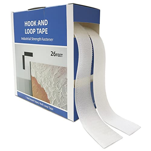 KRUI 1 Inch x 26 Feet Hook and Loop Strips Mounting Tape with Adhesive, Sticky Back Heavy Duty Strips Fastener Roll for Home Office School Organization, Crafting, Home Improvement Decorating