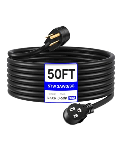 Image of VEVOR 30 Amp Welder Extension Cord 50 Feet, STW 10 AWG NEMA 6-50P/R Heavy Duty Power Cord, 250V/240V/220V Welding Cable for MIG TIG Stick Welder and Plasma Cutter, ETL Listed
