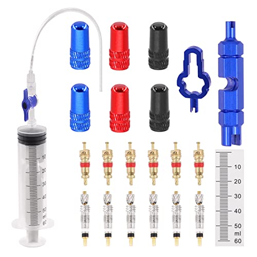 Image of 23Pcs Cycling Syringe Tire Sealant Injector Syringe Kit Includes Presta Valve Cores, Bicycle Valve Core Removal Tool, Valve Caps for Bicycle Repair