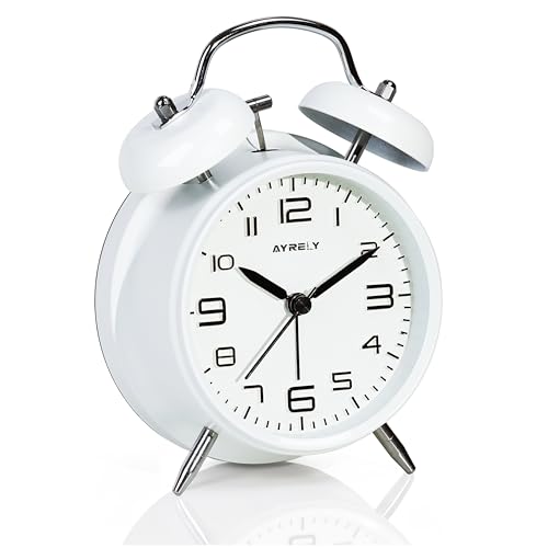 Image of AYRELY Super Loud Alarm Clock for Heavy Sleepers Adults, Metal 4.5 Inches | Twin Bell Retro, Silent Non-Ticking Quartz with Backlight, 3D Raised Number Dial, Alarm Clocks for Bedrooms and Bedside