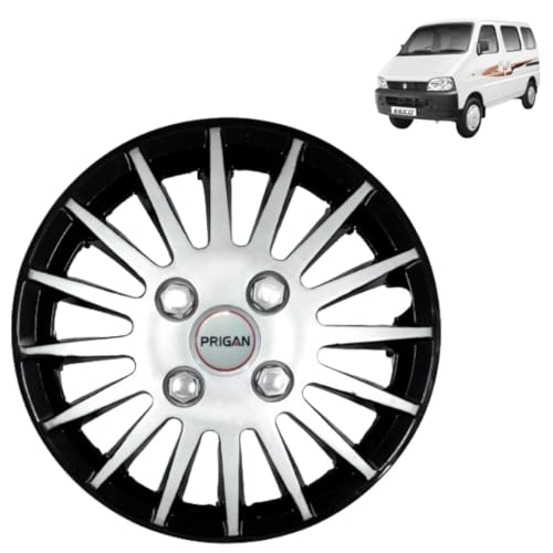 Image of PRIGAN Maruti EECO Black Silver Wheel Cover 13 inch for -Maruti EECO (Set of 4 Pcs) (Press Fitting) Model- Camry Black Silver 13