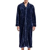 Lu's Chic Men's Fuzzy Bath Robe Warm Fluffy Spa Robes Zip Up Long Sleeve Bathrobe Fleece Plush Zipper Housecoat Full-length Soft Terry Flannel Comfy with Pockets Navy Large-X-Large