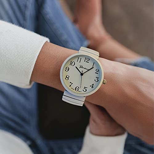 Geneva Oversized Stretch Watch with Clear Numbers for Effortless Reading (White) - Image 3