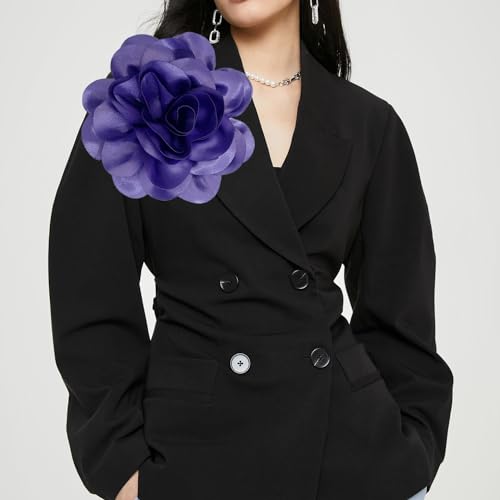 Image of Dainty Fabric Rose & Camellia Flower Oversized Brooch Pins & Hair Clip - Large Lapel Pin, 4.3in /7.5in