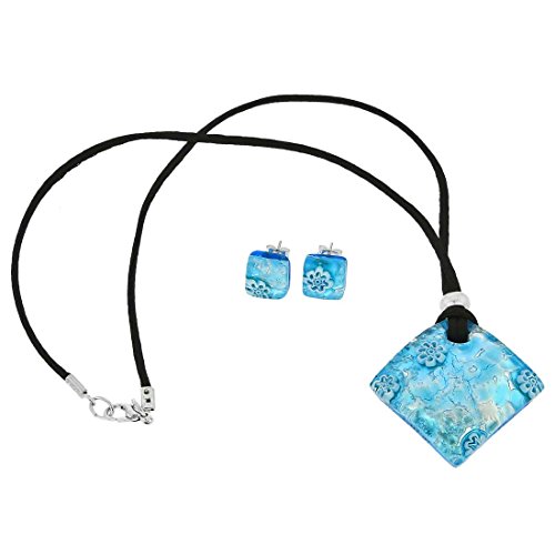 Preisvergleich Produktbild GlassOfVenice Venezianische Reflexionen Halskette und Ohrringe Set - Aqua Silber