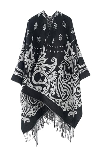 Suéteres oversize y chal para mujer tipo poncho abierto largo de invierno