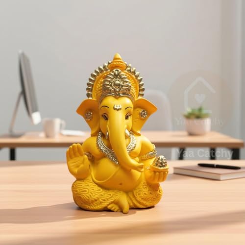 Image of Mango Yellow Ganesha Idol Car Dashboard Idol Ganesha Murti Ganpati Idol for Home Decor Pooja Lord Ganesh Statue Gift for Office Desk Pooja Room (Ganesha Yellow & Gold)