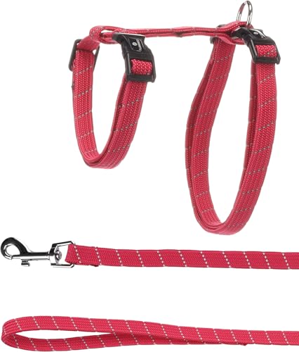cat harness - large cat Elza coral - 22-32cm - 35-56cm - leash 120cm - adjustable nylon - reflective - with carabiner - Image 2