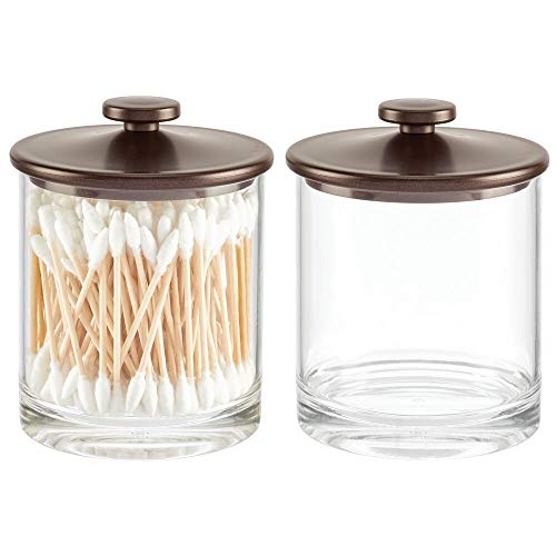 mDesign Modern Round Plastic Bathroom Vanity Countertop Storage Organizer Canister Apothecary Jar