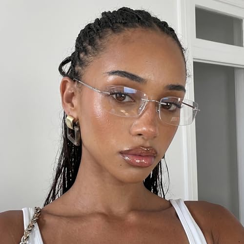 Image of IGnaef Rectangle Rimless Blue Light Blocking Glasses for Women Fashion Non Prescription Office-Siren Frameless Eyewear BL1230