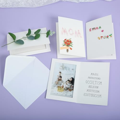 Image of 100 Pack Photo Frame Cards with 100 Pack Self-Seal Envelopes 4x6 Paper Picture Frame Bulk Photo Insert Notecards for Back to School Fall Decor Halloween Wedding Birthday Classroom DIY- White
