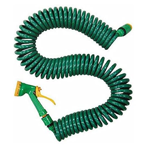 Livingshire 15m 30m Garden Hose Pipe Expandable Hoses Watering Pipes Coiled Water Hosepipe Retractable Flat Reel Wall Mounted Hosepipes Coil with Spray Gun Accessories Set (15m Coil Garden Hose) Cover
