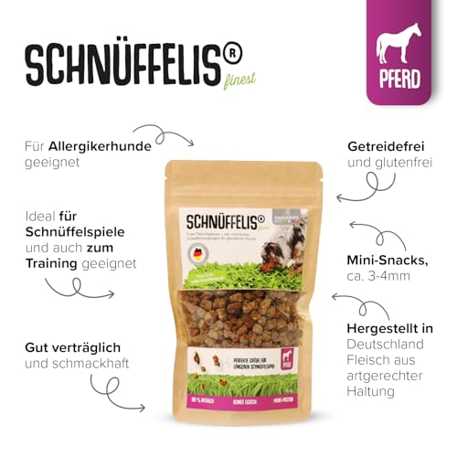 KNAUDER'S Best - Hundeleckerli Schnüffelis Finest - 1x 100g Pferd Snacks - Hunde Leckerlis aus 100% Muskelfleisch - Hundeleckerli getreidefrei & ohne chemische Zusatzstoffe - Leckereien für Hunde