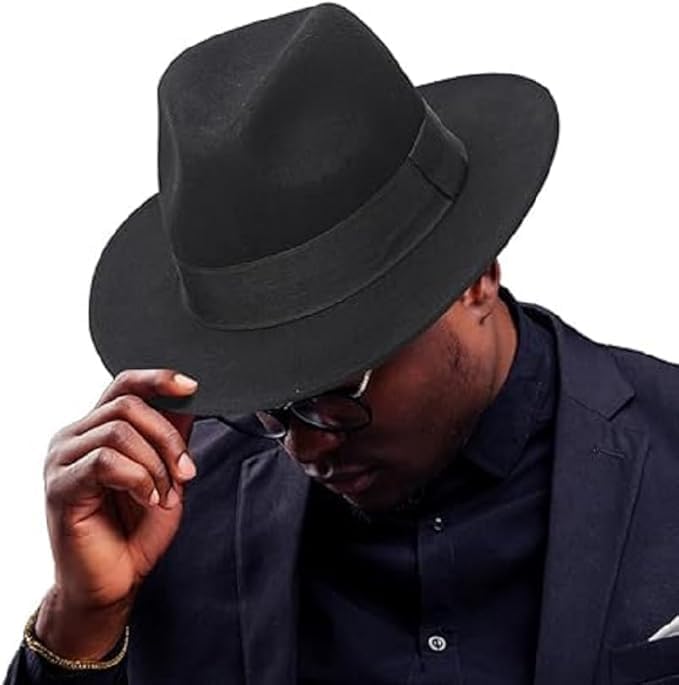 Jazz Rapper Hat Vintage Jazz Hats for Men Women Wide Brim Felt Hat Black : Amazon.com ...