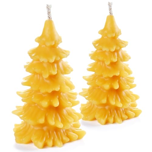 DEYBBY Christmas Tree Beeswax Candles, Xmas Tree Shaped Handmade Candles Set of 2 for Home Decor Party Bedroom Room Table Decorations?Big Pine?