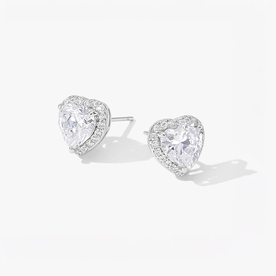 Cubic Zirconia Stud Earrings 925 Sterling Silver Post Halo Bridal Wedding Stud Earrings Hypoallergenic for Women Round/Heart/Square - Image 6