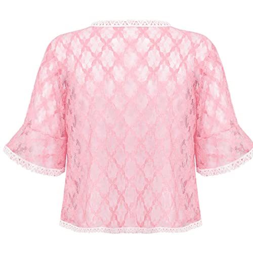 Kids Girls Middle Sleeve Lace Hollow Cardigan Boleros Summer Casual Dress Shrug Cover Up Tops for 2-12 Years2