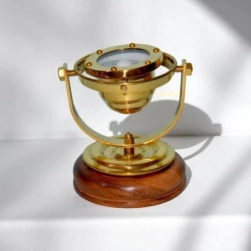 Vintage Nautical Brass Gimballed Ship Binnacle Compass | Antique Maritime Desk Compass | Decorative Navigation Instrument Gift for Home & Office